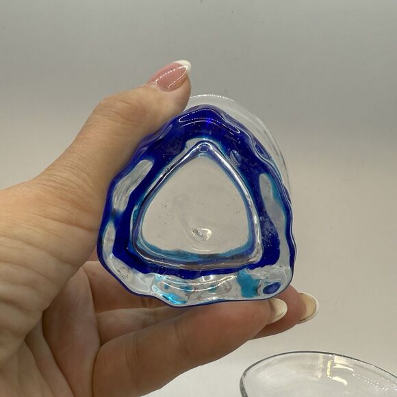 Ryukyu HandBlown Pair Clear Blue Green Swirl Glasses - Picture 5 of 10